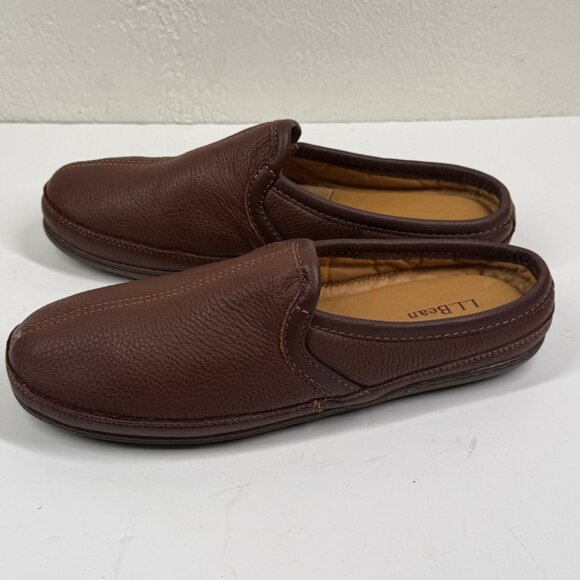 L.L. Bean Men’s Elkhide Leather Slippers Brown Slip On House Shoes Size 10M - Picture 3 of 9